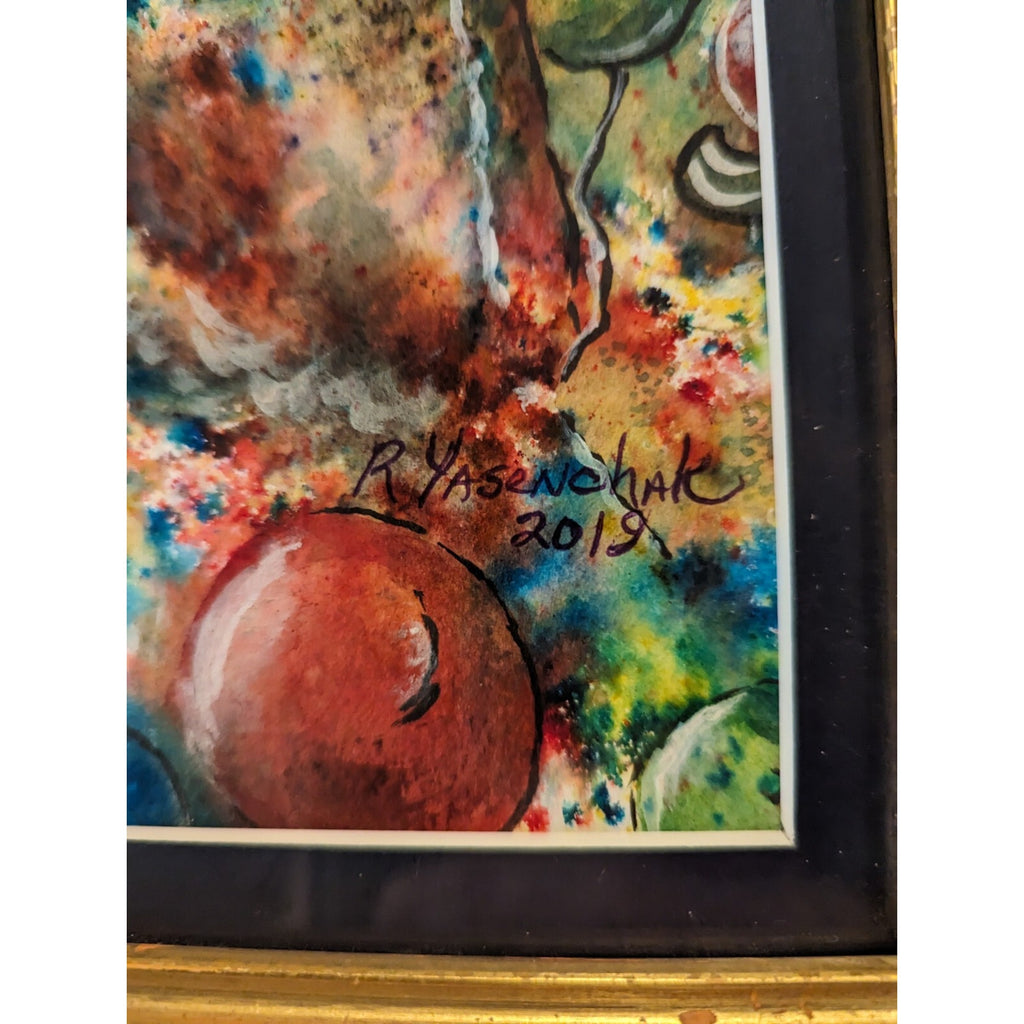 Framed Watercolor & Ink Balloons Popping Painting by Robert Yasenchak 2019