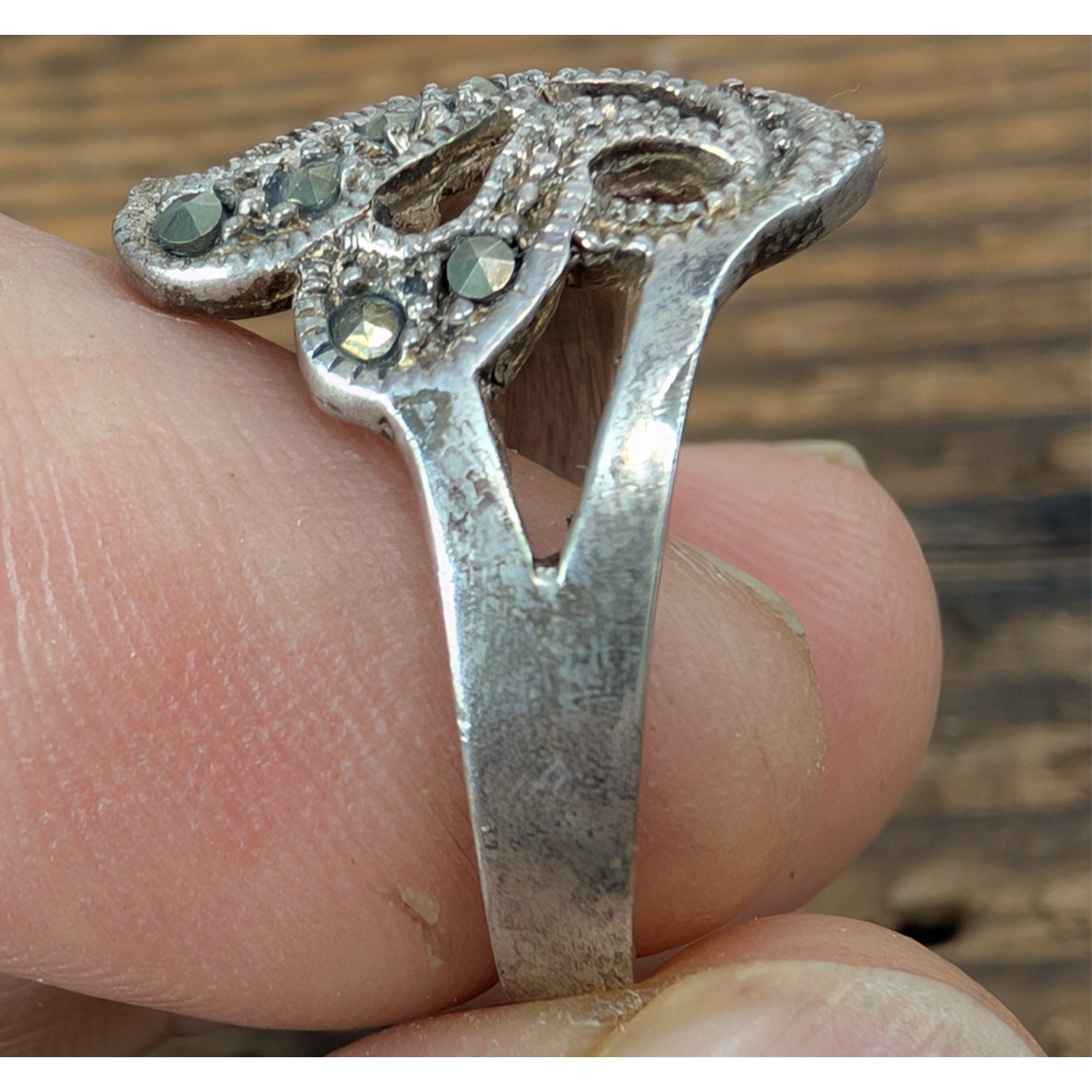 Vintage Peacock Marcasite Sterling Silver 925 Ring Size 9