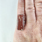 Petrified Wood Rectangle Ring Size 9 1/2 Sterling Silver 925 Vintage