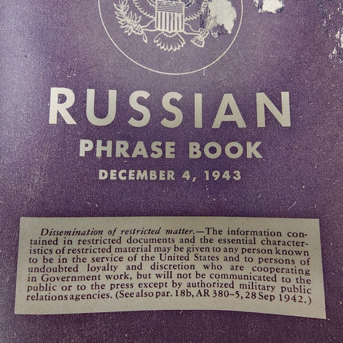 1943 US WWII Classified Russian Phrase Book with Handwritten Soviet Inscription