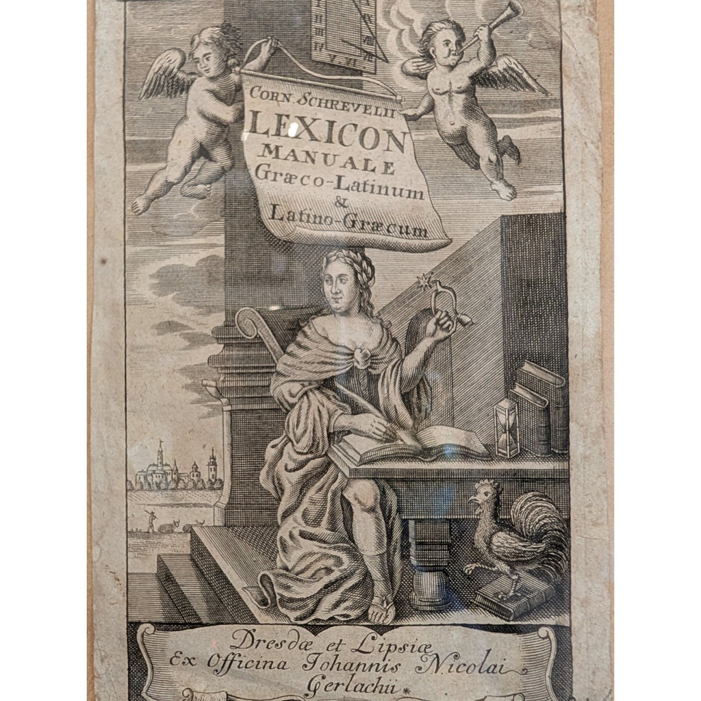 1670 Cornelius Schrevelius Lexicon Manuale Title Page Signed and Framed