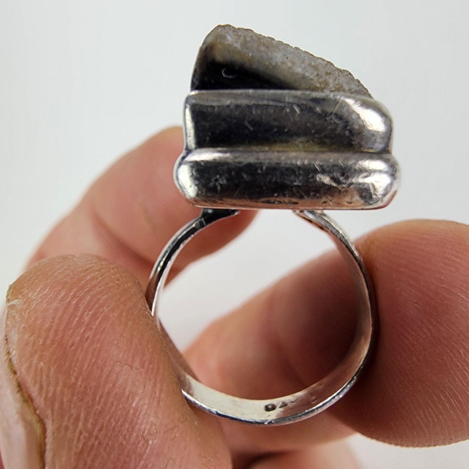 Natural Brown Quartz Druzy Ring Size 7 Sterling Silver 925 Vintage