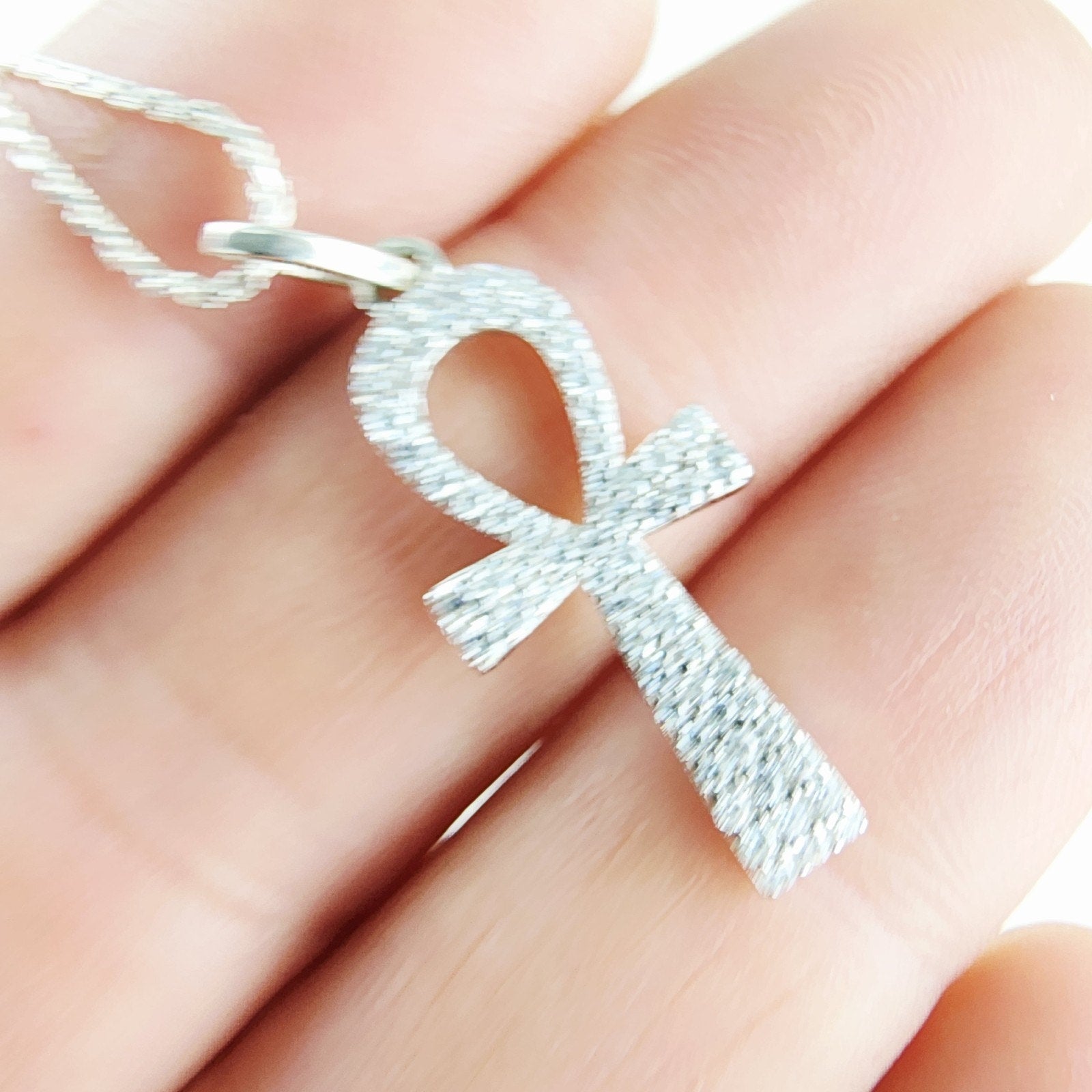 22" Moissanite Ankh Necklace Sterling Silver 925 New Iced Out