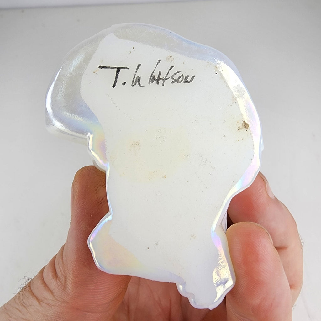 Hand Painted Fenton Glass Cat Signed Floral Decorated Iridescent Signed