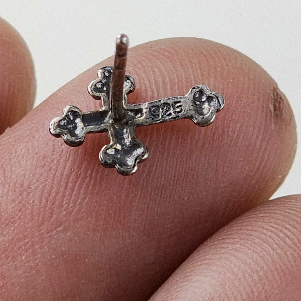 Lobbed Cross Stud Earrings Sterling Silver 925 Vintage
