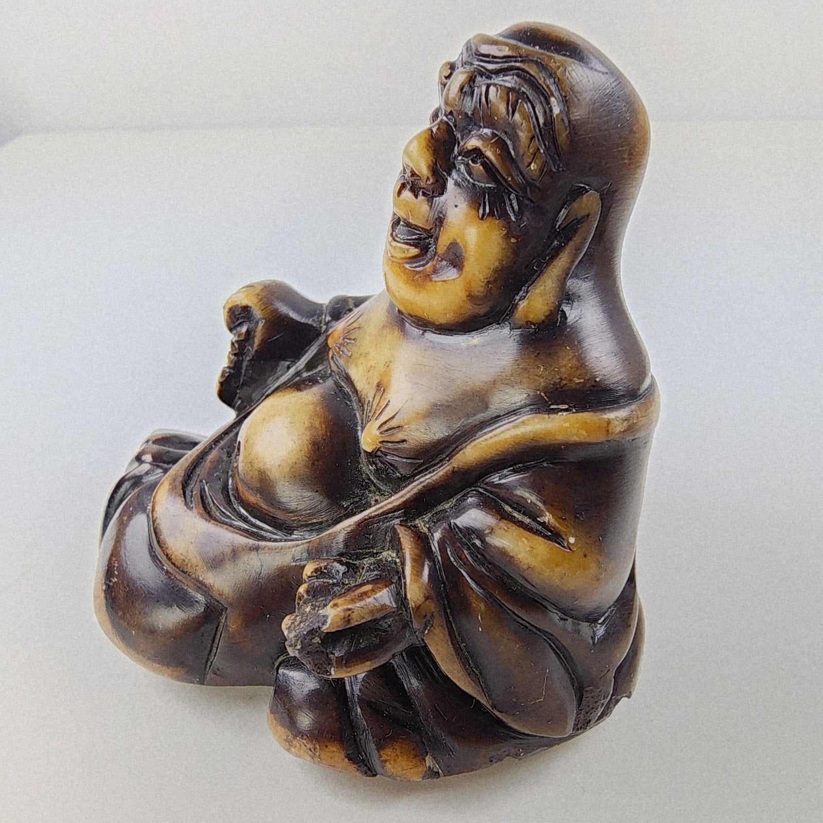 Laughing Happy Buddha Chinese Stone Carving Vintage