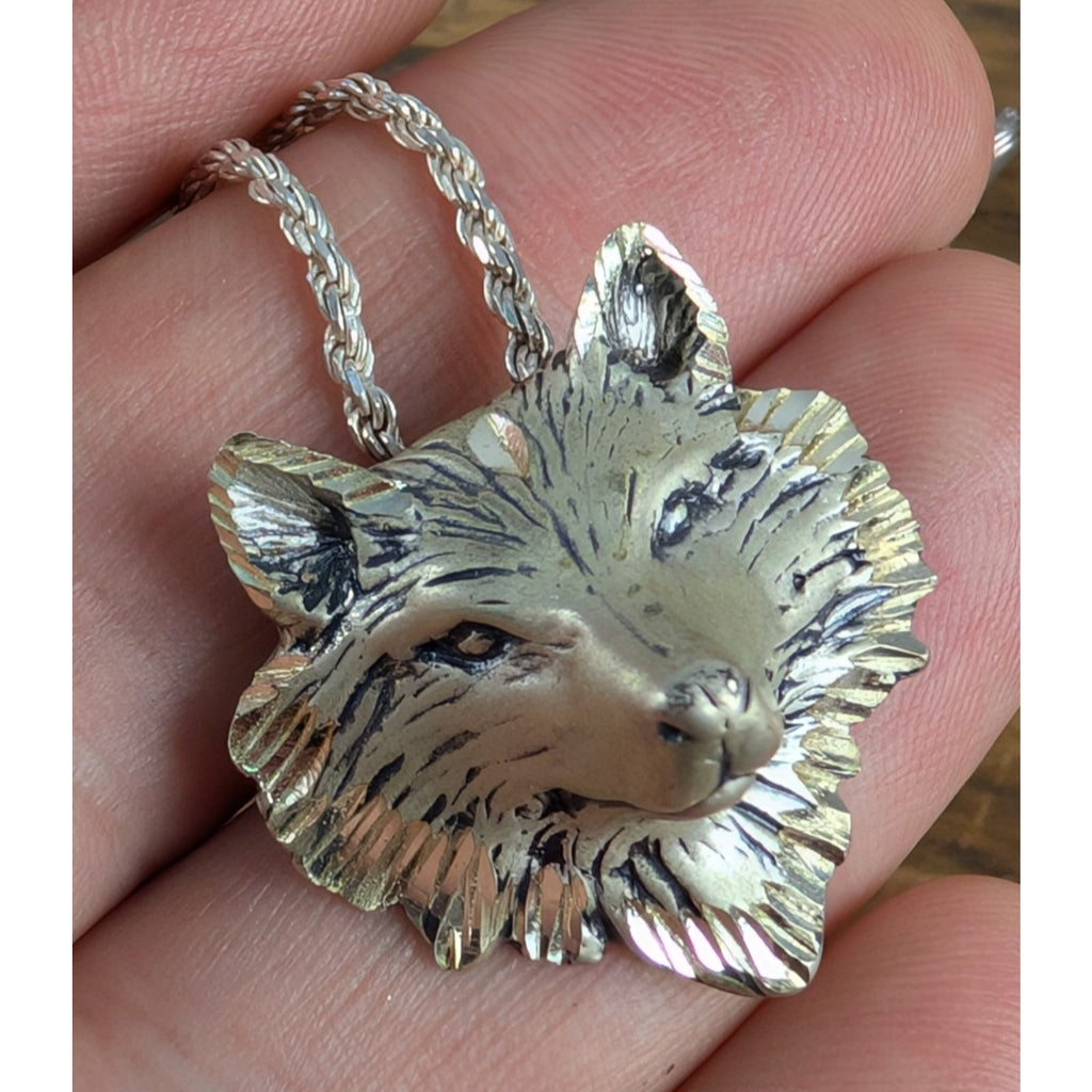 Silverclouds Wolf Sterling Silver 925 Pendant with 16" Italian Rope Chain