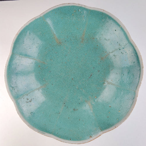 19th C Chinese Famille Rose Scalloped Turquoise 8" Porcelain Bowl Qing Dynasty