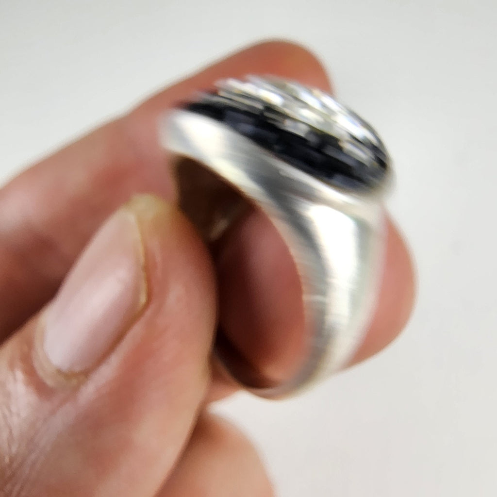 Vintage Sterling Silver 925 Cluster Cocktail Ring Size 7 1/2 Clear and Black