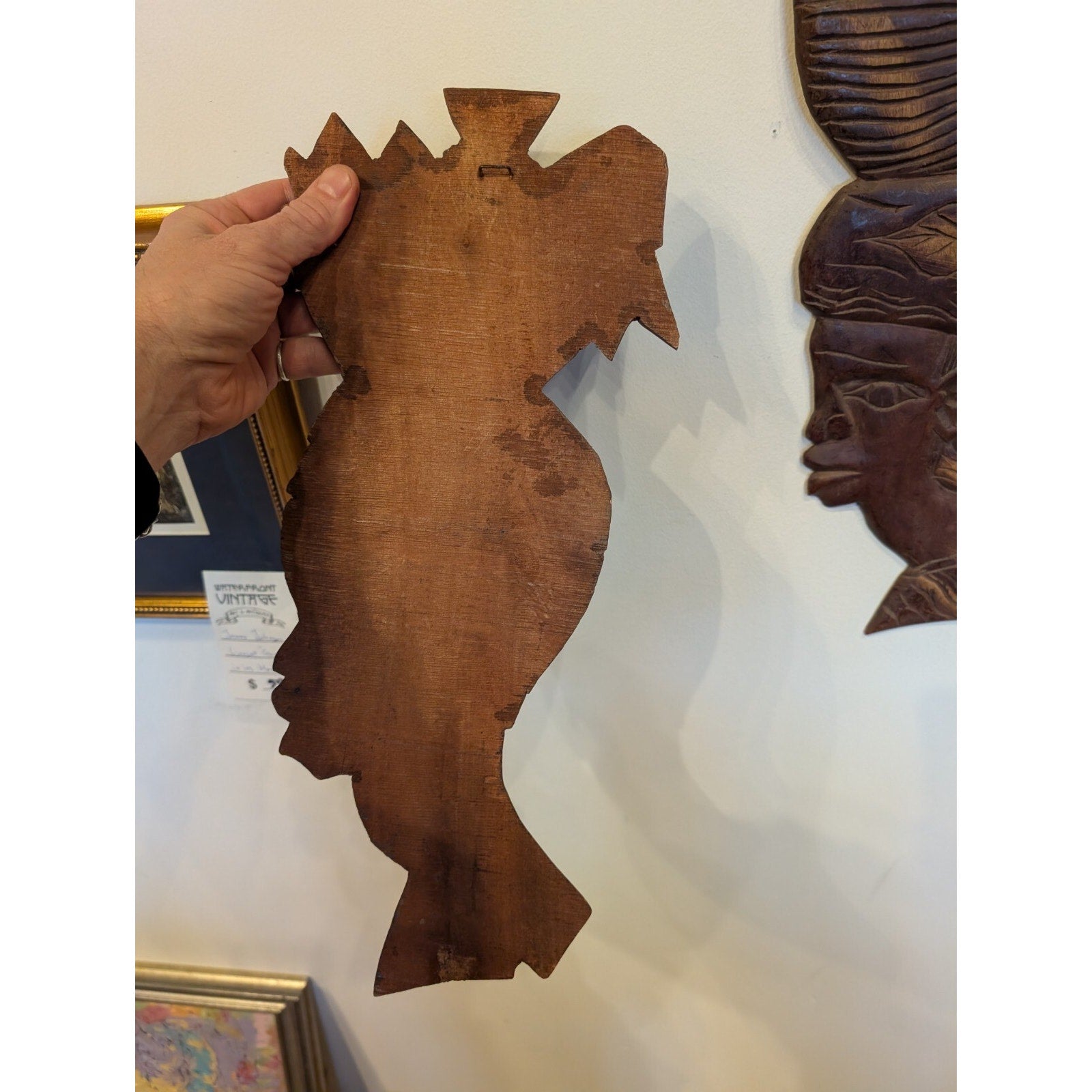 Vintage Haitian Carved Faces Pair Couple Wooden Wall Hangings