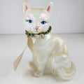 Hand Painted Fenton Glass Cat Signed Floral Decorated Iridescent Signed