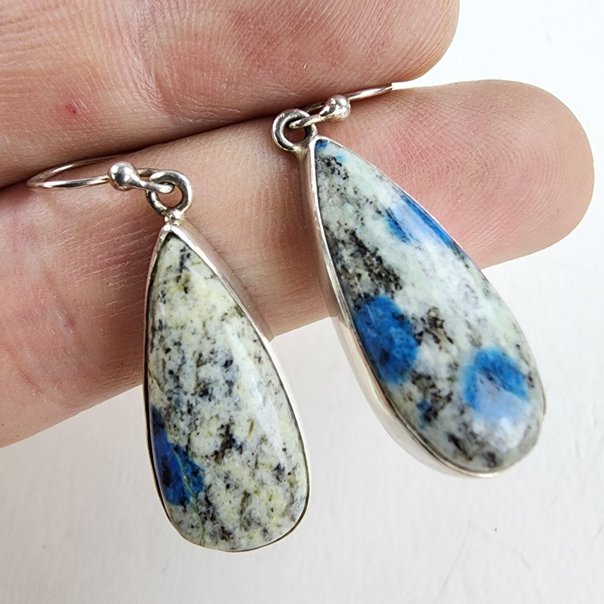 K2 Jasper Dangle Drop Earrings Sterling Silver 925 Vintage Azurite in Quartz
