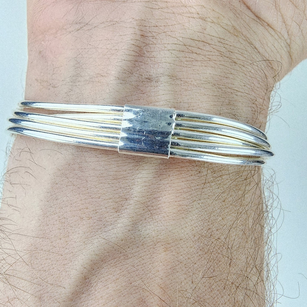 Modernist Multi Strand Ball Sterling Silver 925 Bracelet Vintage Bead