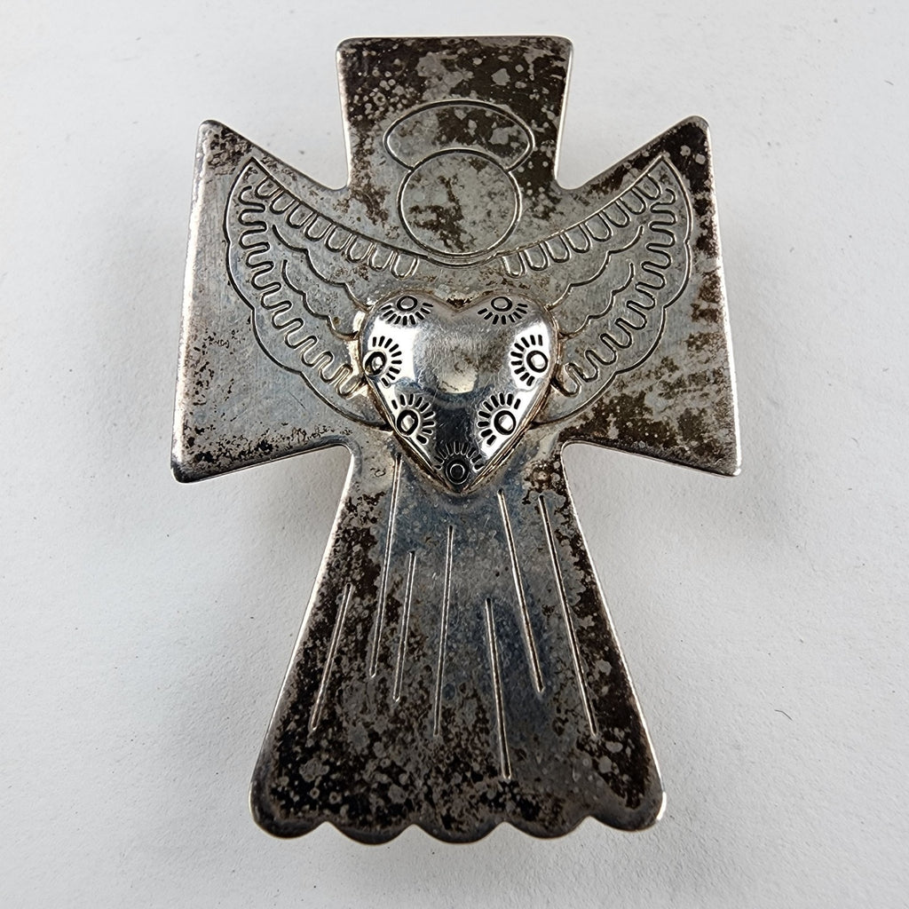 Angel Cross Pendant Brooch Relios by Carolyn Pollack Sterling Silver 925 Vintage