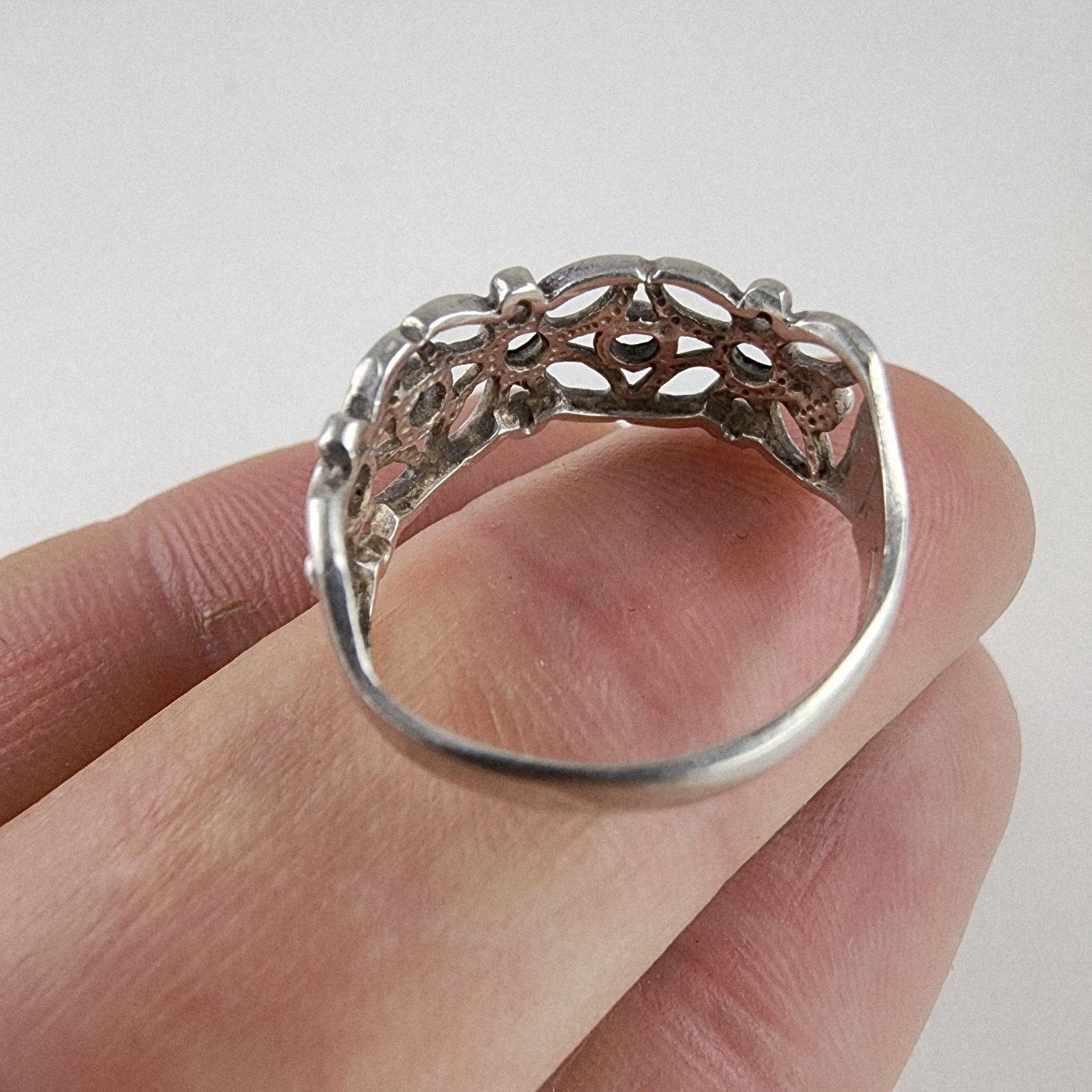 Floral Filigree Openwork Ring Size 7 Sterling Silver 925 Vintage