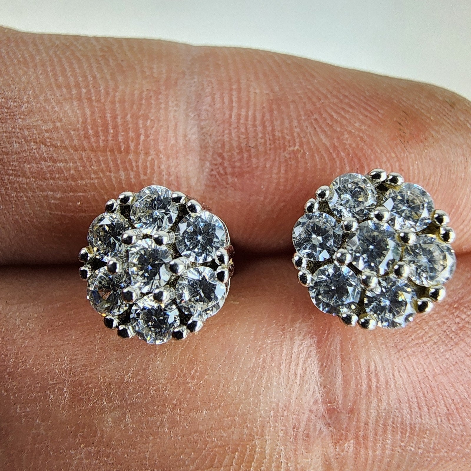 Gemstone Cluster Sterling Silver 925 Stud Earrings Vintage