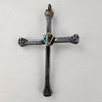 Native Horseshoe Nail Turquoise Cross Sterling Silver 925 & Steel Pendant
