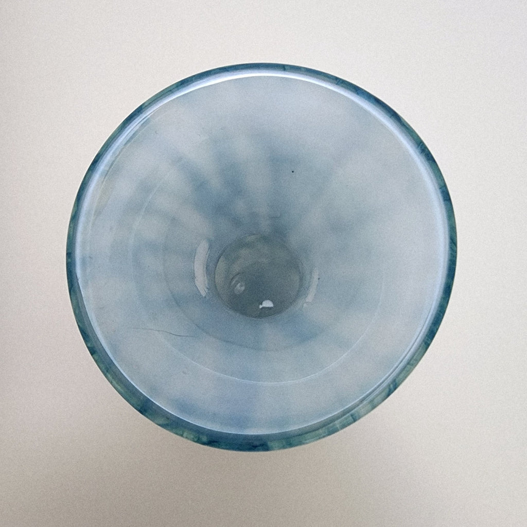 6" Blue Implosion Window Vase Art Glass Handmade Flower Bud