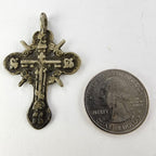 Antique White Bronze Russian Orthodox Pectoral Cross Crucifix Eight Pointed