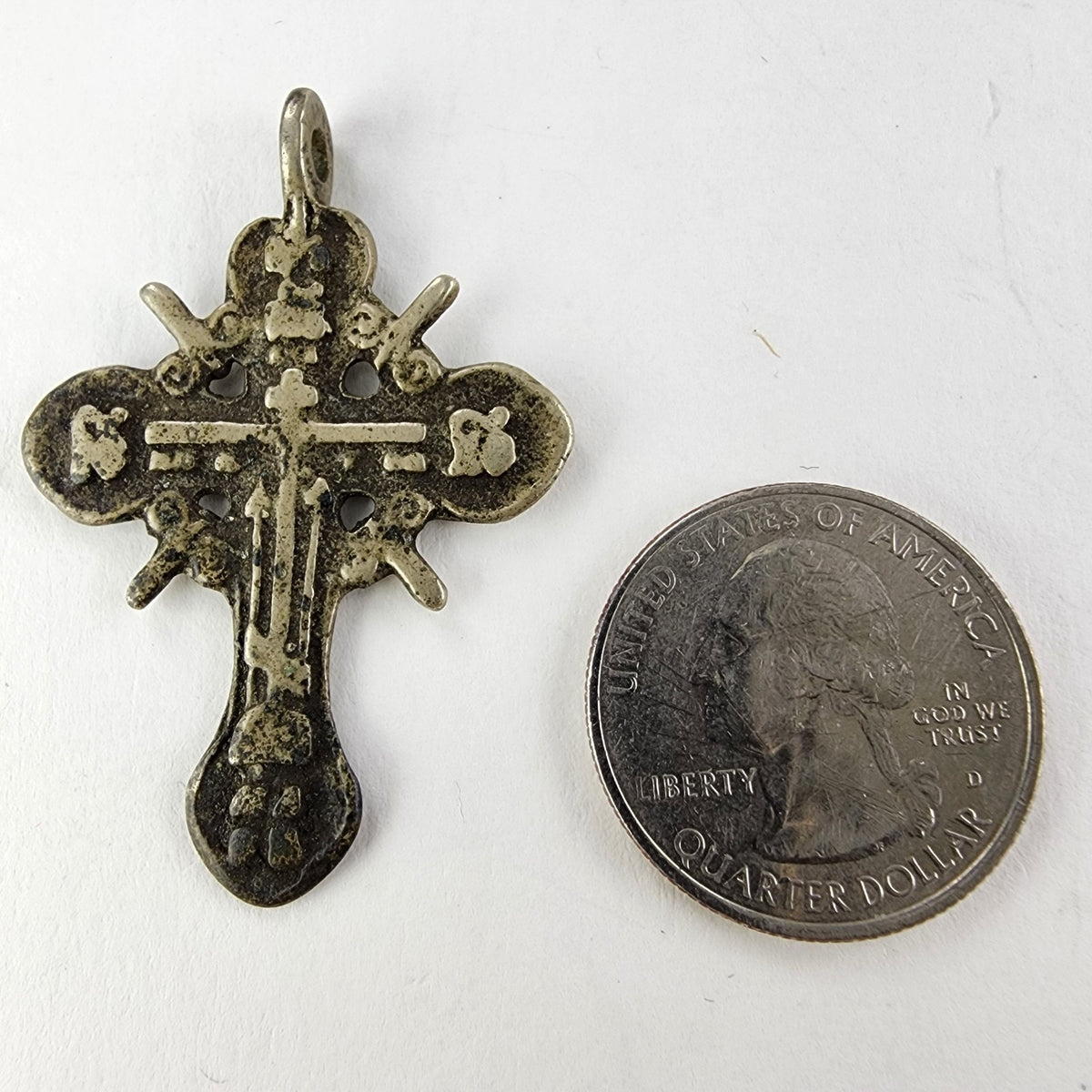 Antique White Bronze Russian Orthodox Pectoral Cross Crucifix Eight Pointed