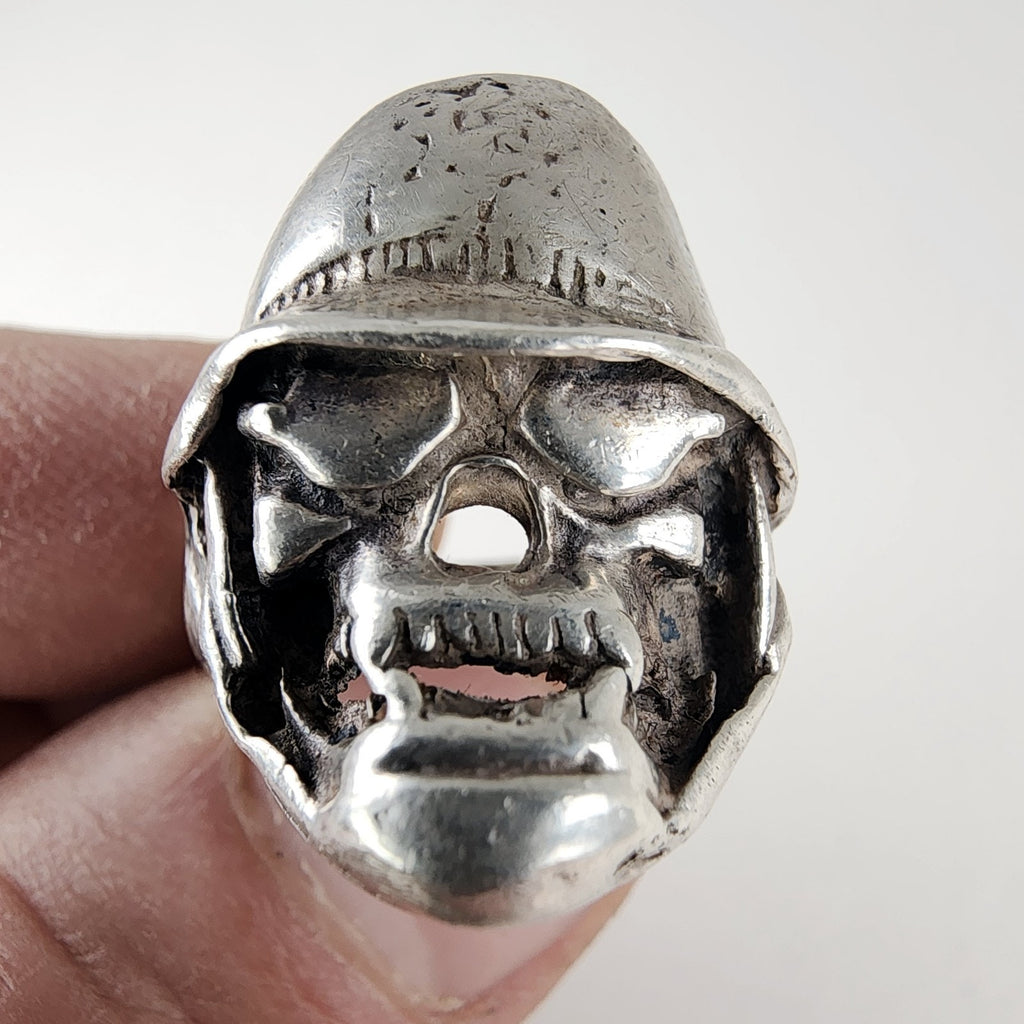 Skull Biker Ring Size 9 1/4 Sterling Silver 925 Vintage Police Helmet