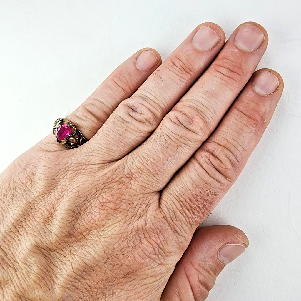 Pink Sapphire Russian Ring Size 9 1/2 Sterling Silver 875 Vintage Gold Finish
