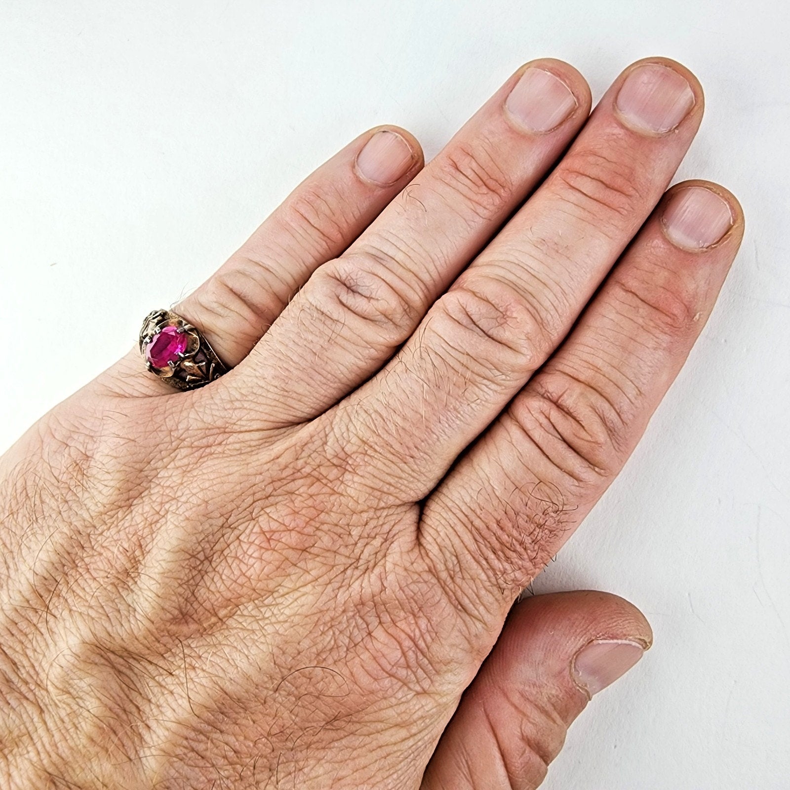 Pink Sapphire Russian Ring Size 9 1/2 Sterling Silver 875 Vintage Gold Finish