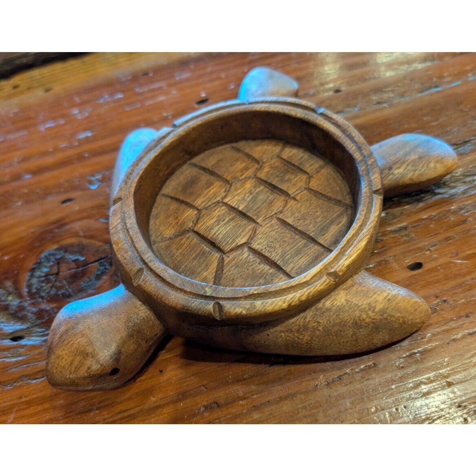 Hand Carved Turtle Wood Trinket Dish Tray Vintage Candy Dish