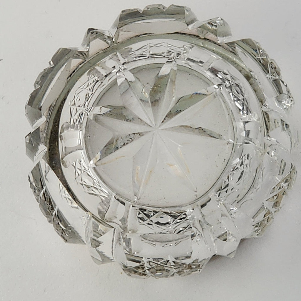 Cut Glass Salt Cellar Sterling Silver 925 Rim Marked 1914 London Antique