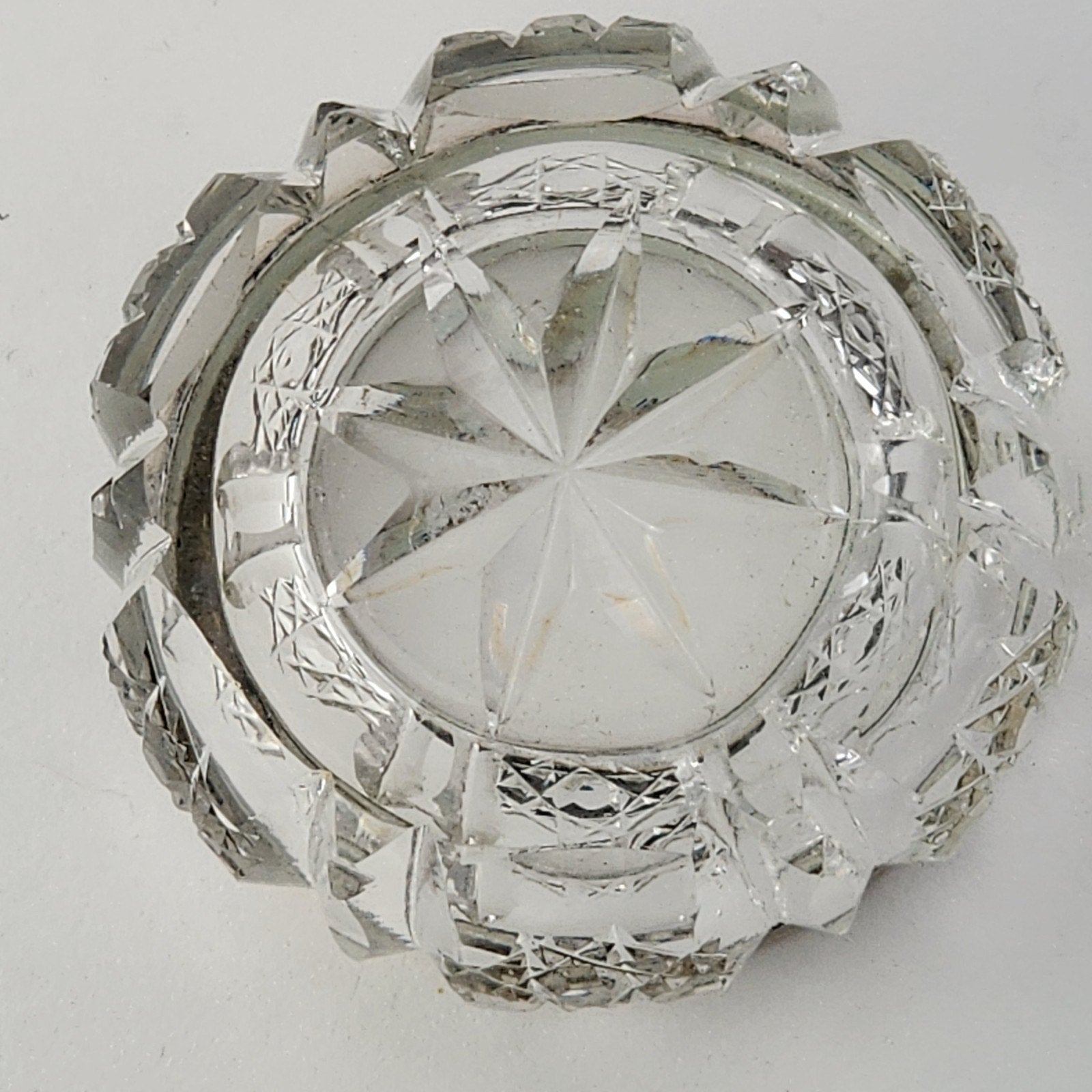 Cut Glass Salt Cellar Sterling Silver 925 Rim Marked 1914 London Antique