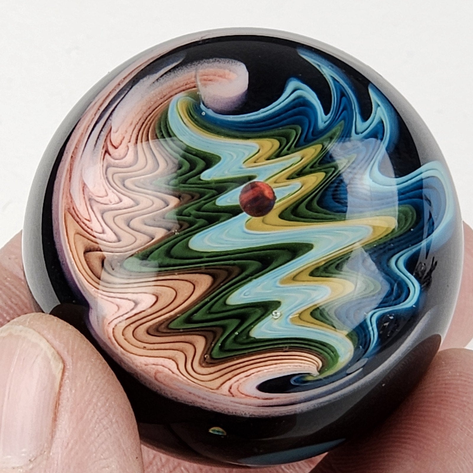 38mm Opal WigWag Dotstack Boro Glass Marble Unsigned Handmade Heady