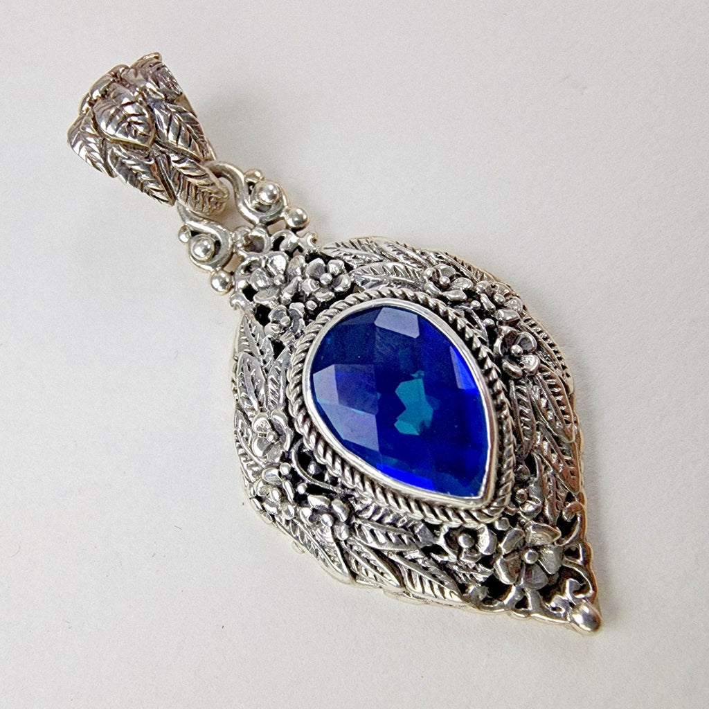 Sarda Caribbean Quartz Pariba Blue Pendant Sterling Silver 925 Vintage Bali