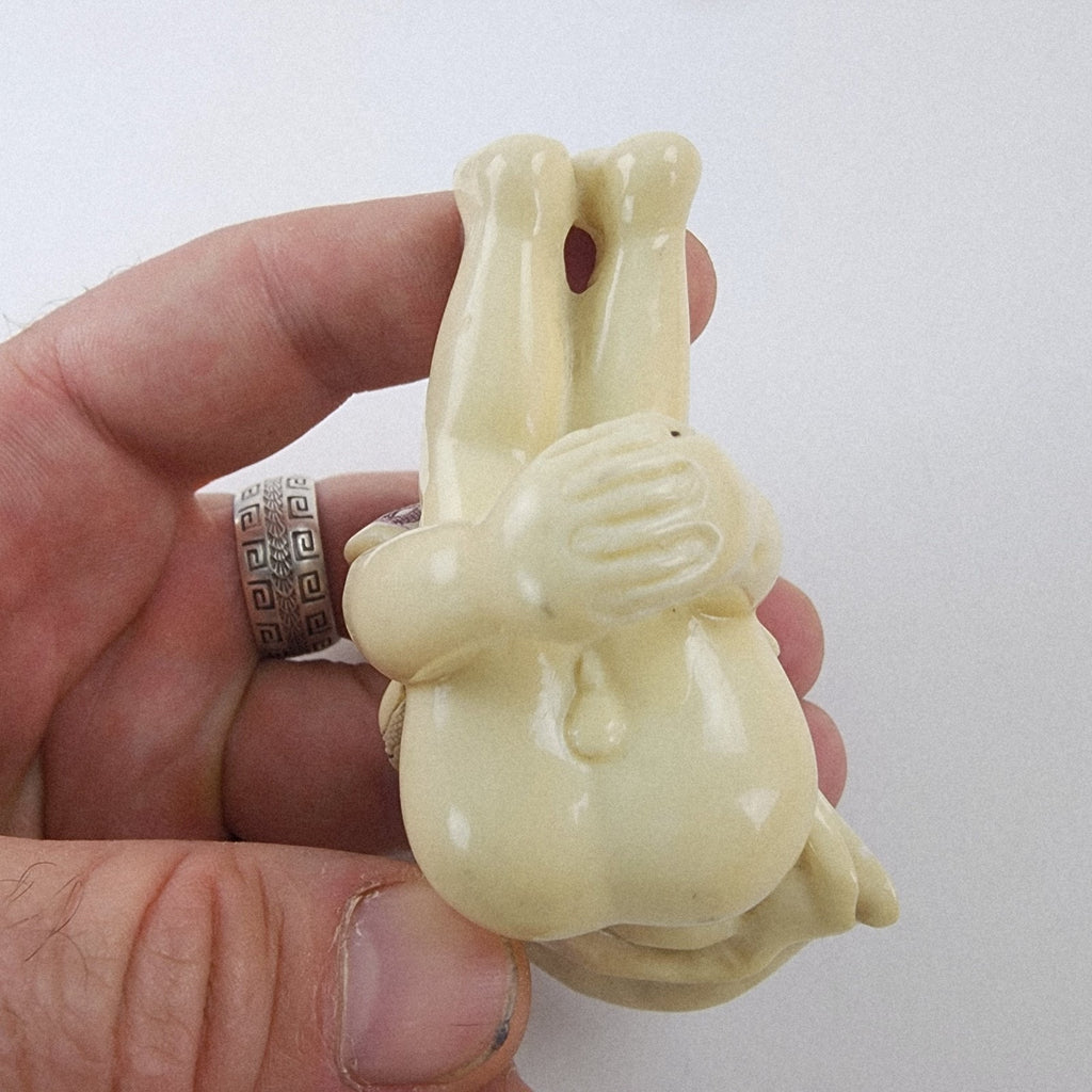 Japanese Boy Fertility Resin Figure Vintage Chinese Hand Carved Details
