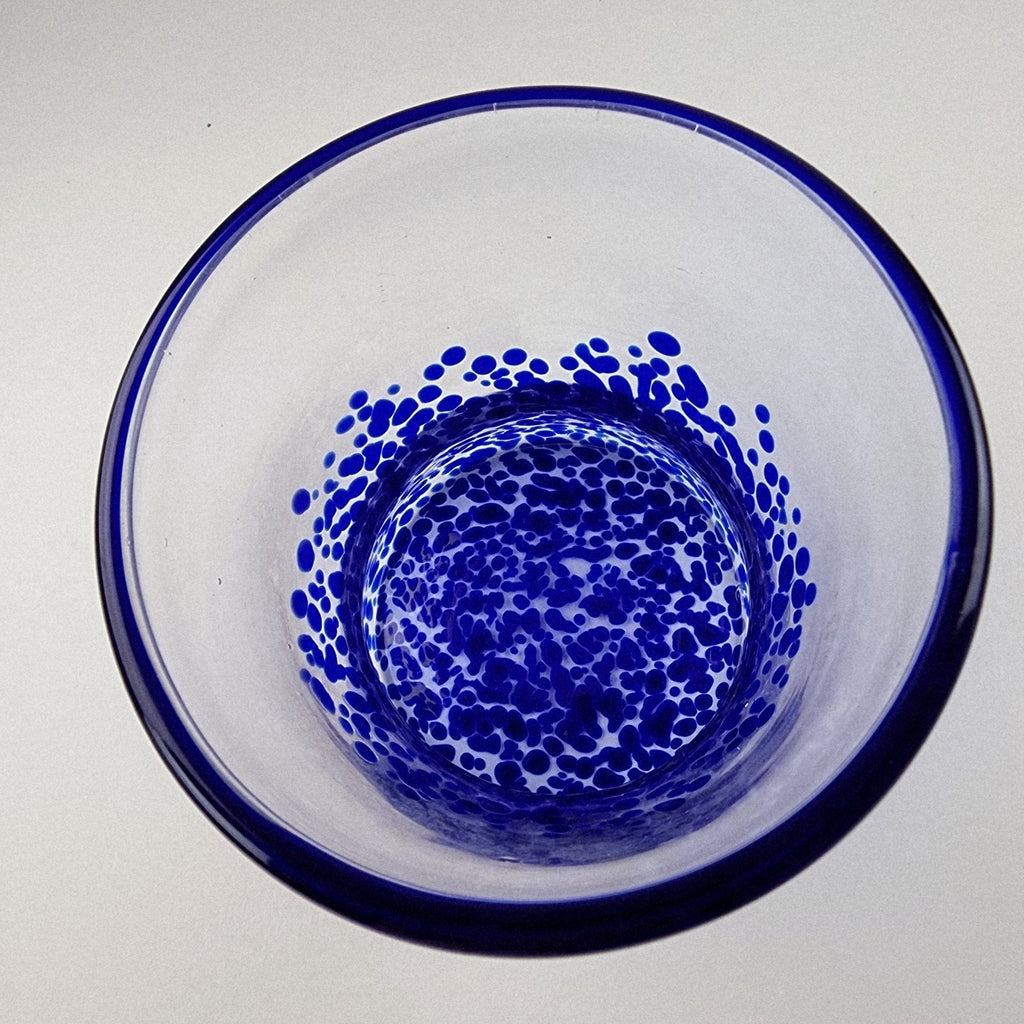Hand Blown Blue and Clear Vase Art Glass Vessel