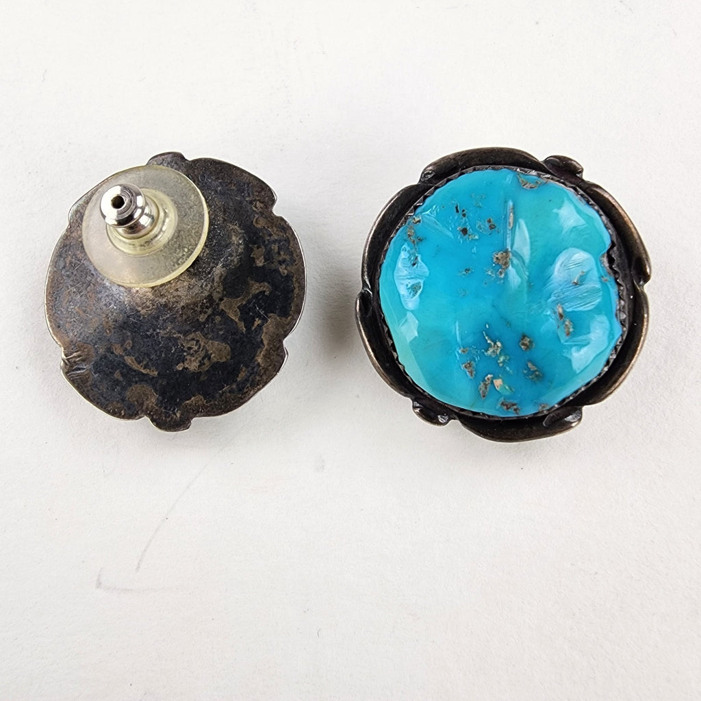 Zuni Kingman Turquoise Earrings Sterling Silver 925 Vintage Signed Alvarez