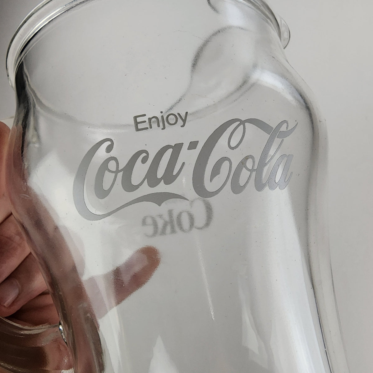 Vintage 9.5" Coca Cola Classic Clear Glass Pitcher Enjoy Coke