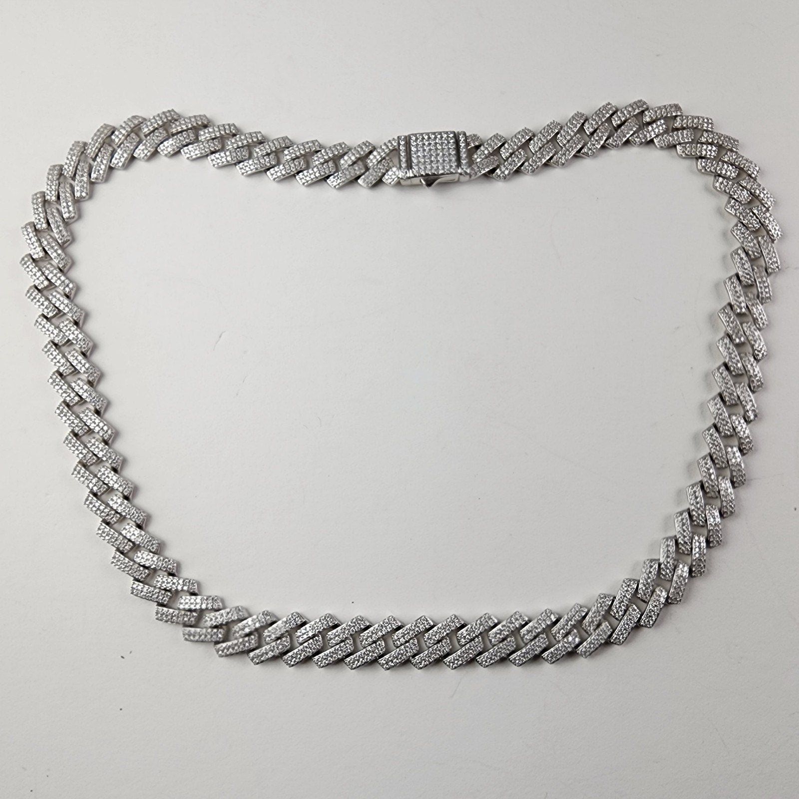 20" Moissanite 12mm Monaco Sterling Silver Tennis Necklace Iced Chain Cuban 76g