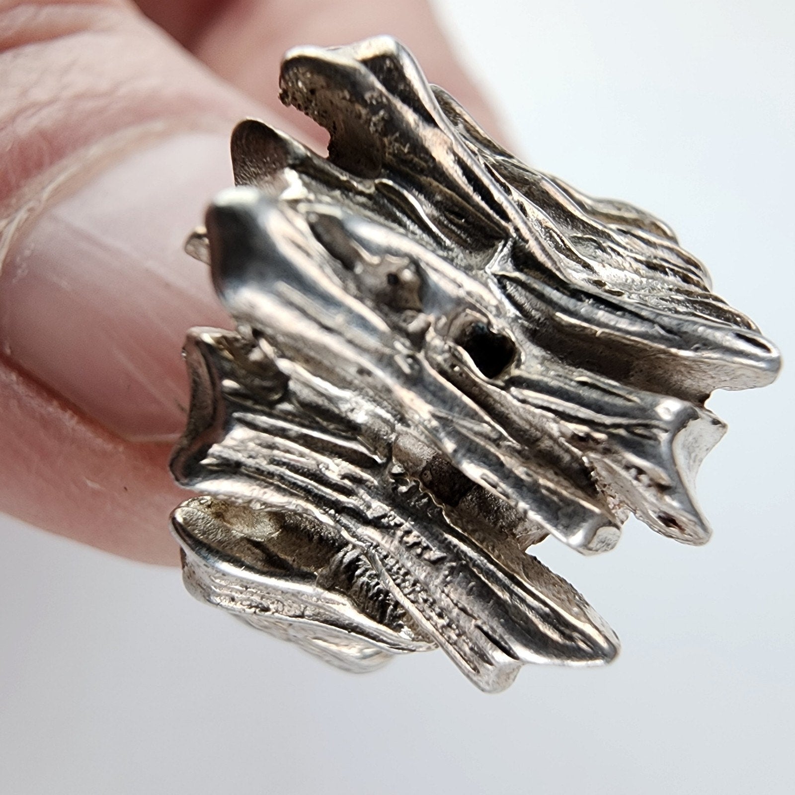 Tree Bark Brutalist Ring Size 4 3/4 Sterling Silver 925Vintage