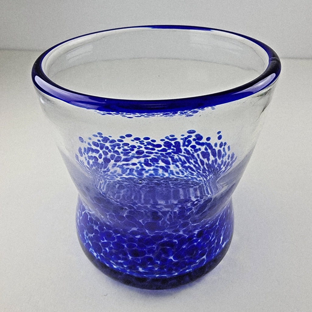 Hand Blown Blue and Clear Vase Art Glass Vessel