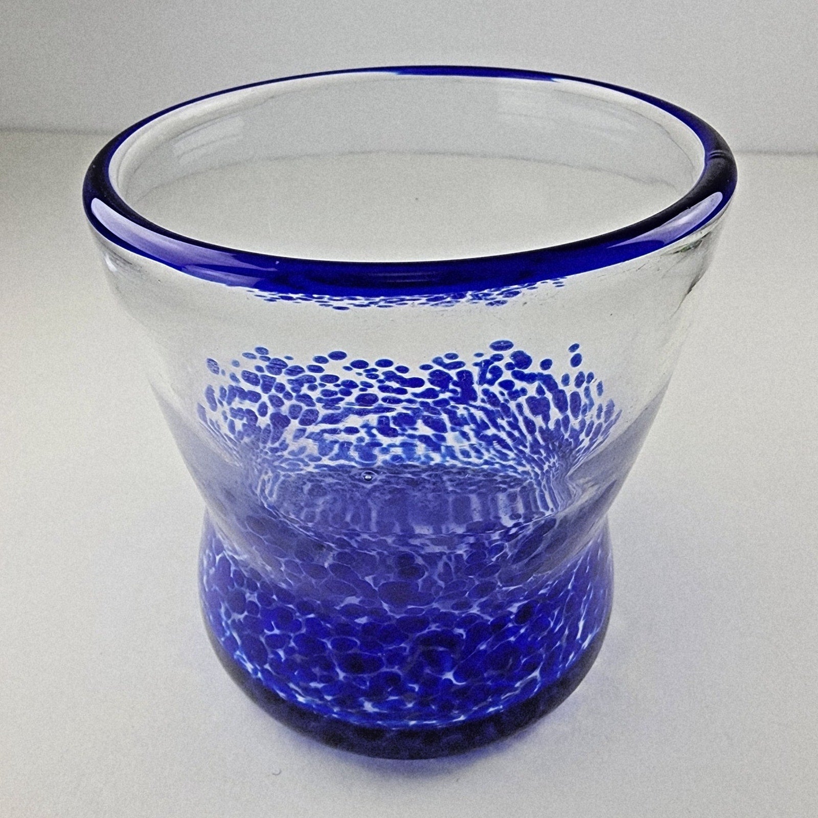 Hand Blown Blue and Clear Vase Art Glass Vessel