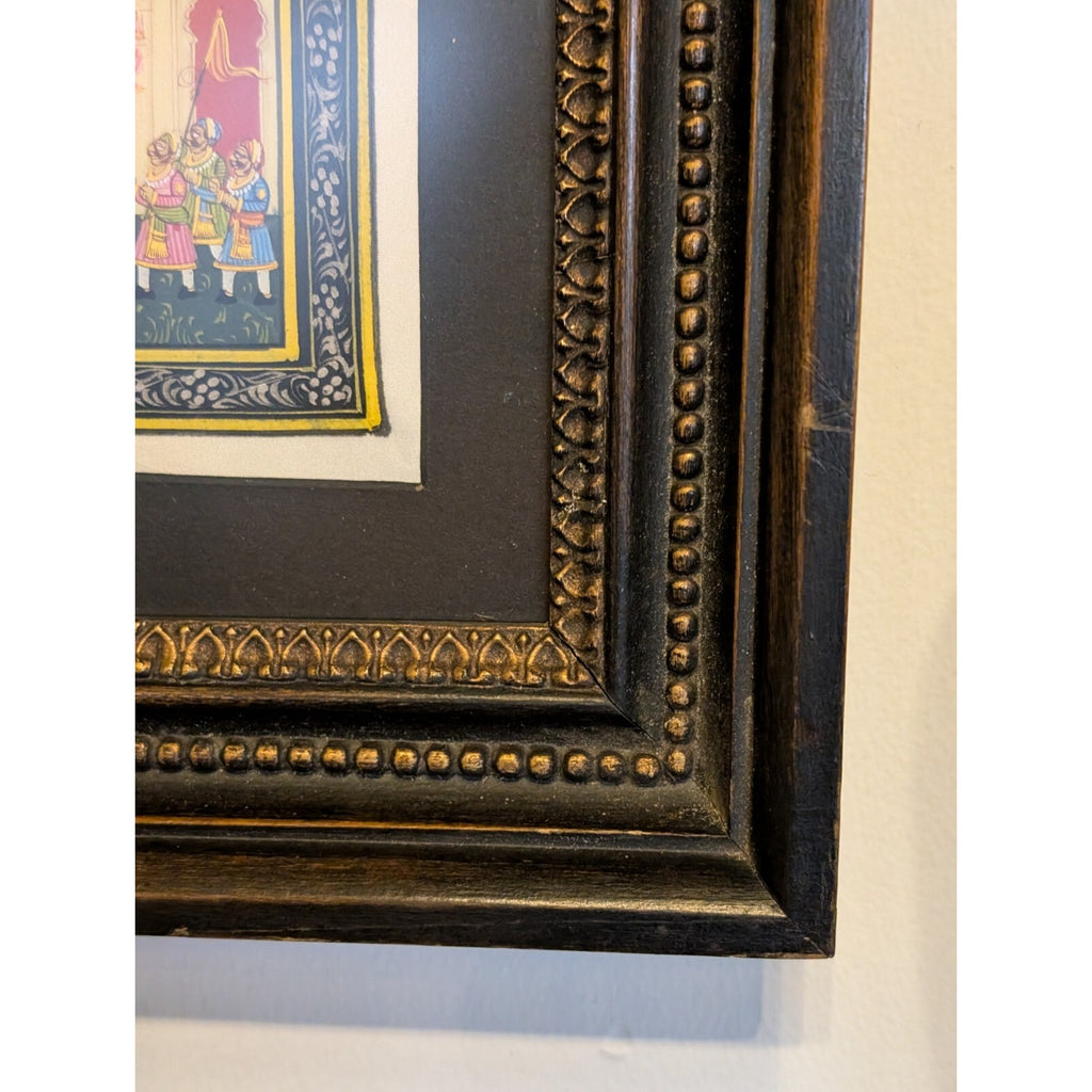 Miniature Indian Royal Procession Painting on Silk - Framed and Ready to Hang!