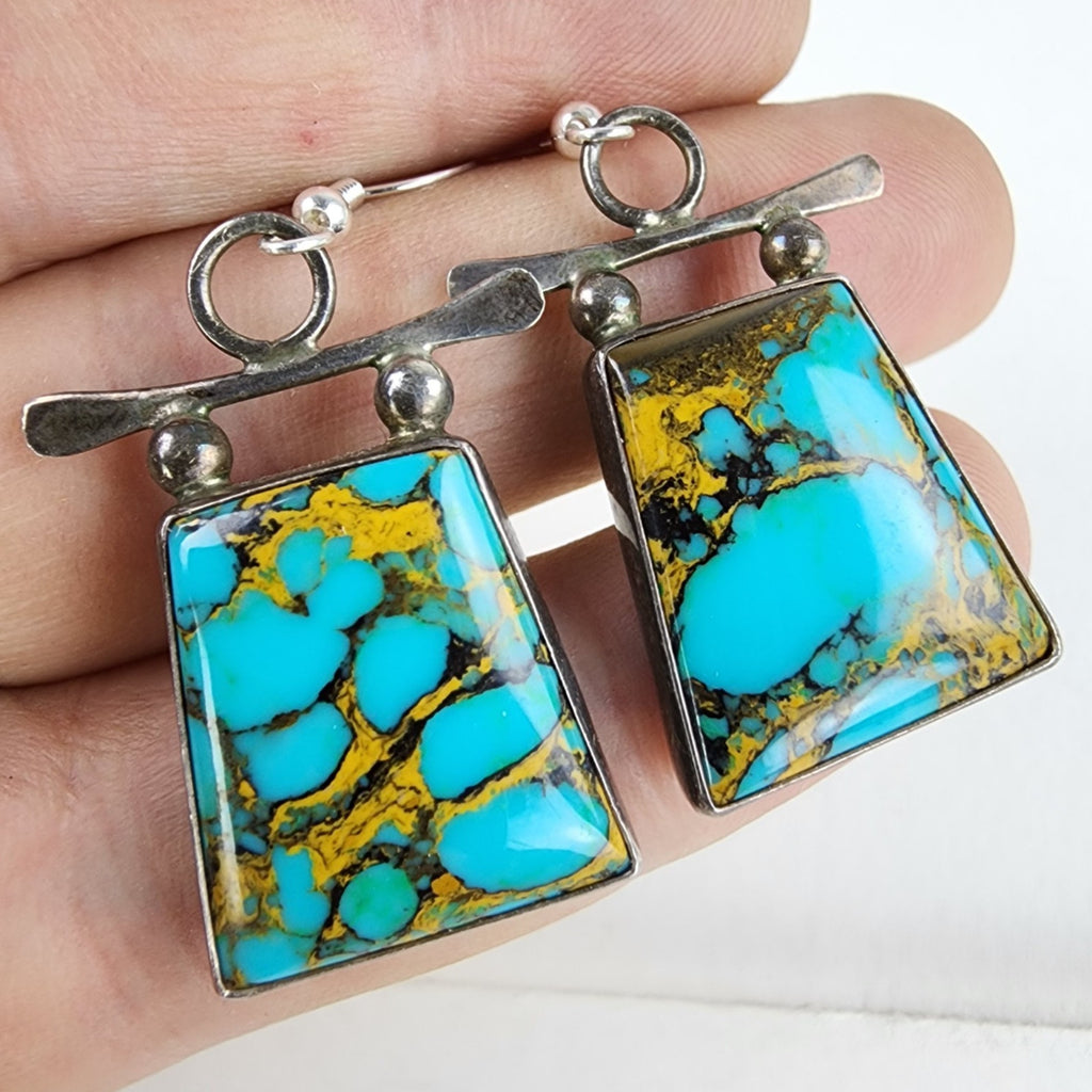 J Hayes Mohave Turquoise Earrings Sterling Silver 925 Vintage Native