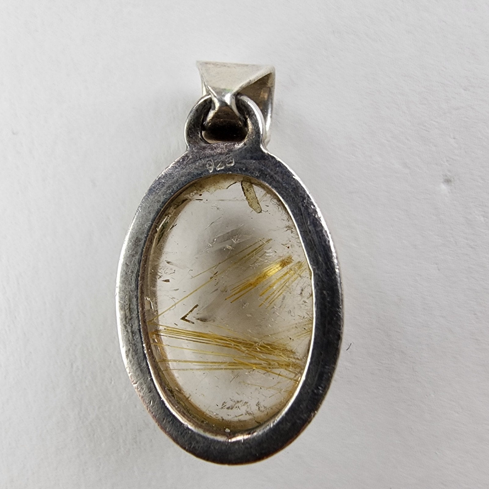 Oval Golden Rutilated Quartz Sterling Silver 925 Pendant Vintage
