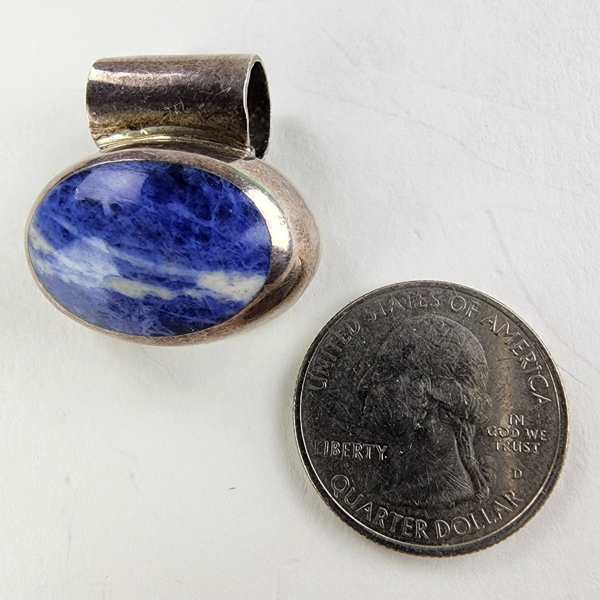 Taxco Denim Lapis Sterling Silver 925 Oval Cabochon Pendant Mexico Vintage