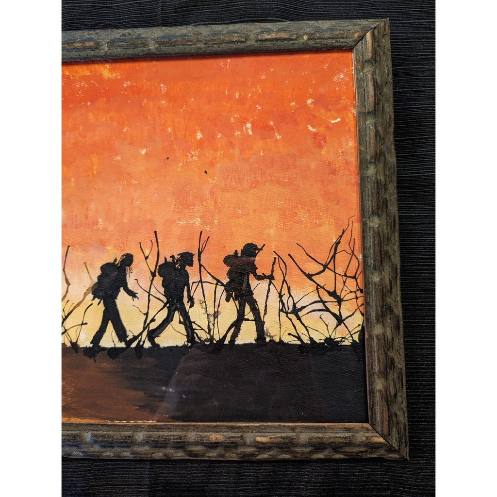 Framed Bushfire Watercolor by MG Lord 1970 MCM Artwork 16" x 11"