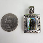 Mexico Abalone Inlay Squre Pendant Sterling Silver 925 Vintage