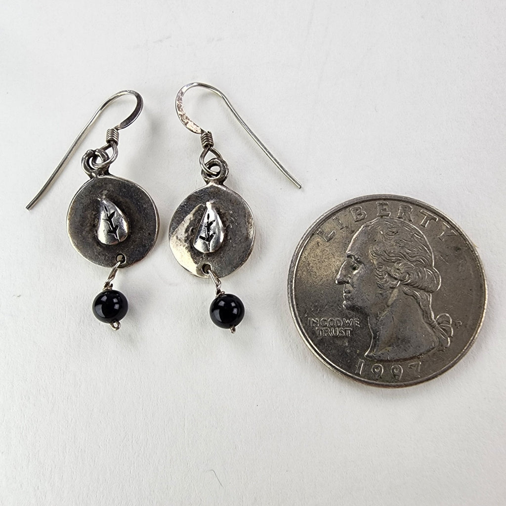 Beaded Dangle Shield Earrings Sterling Silver 925 Vintage