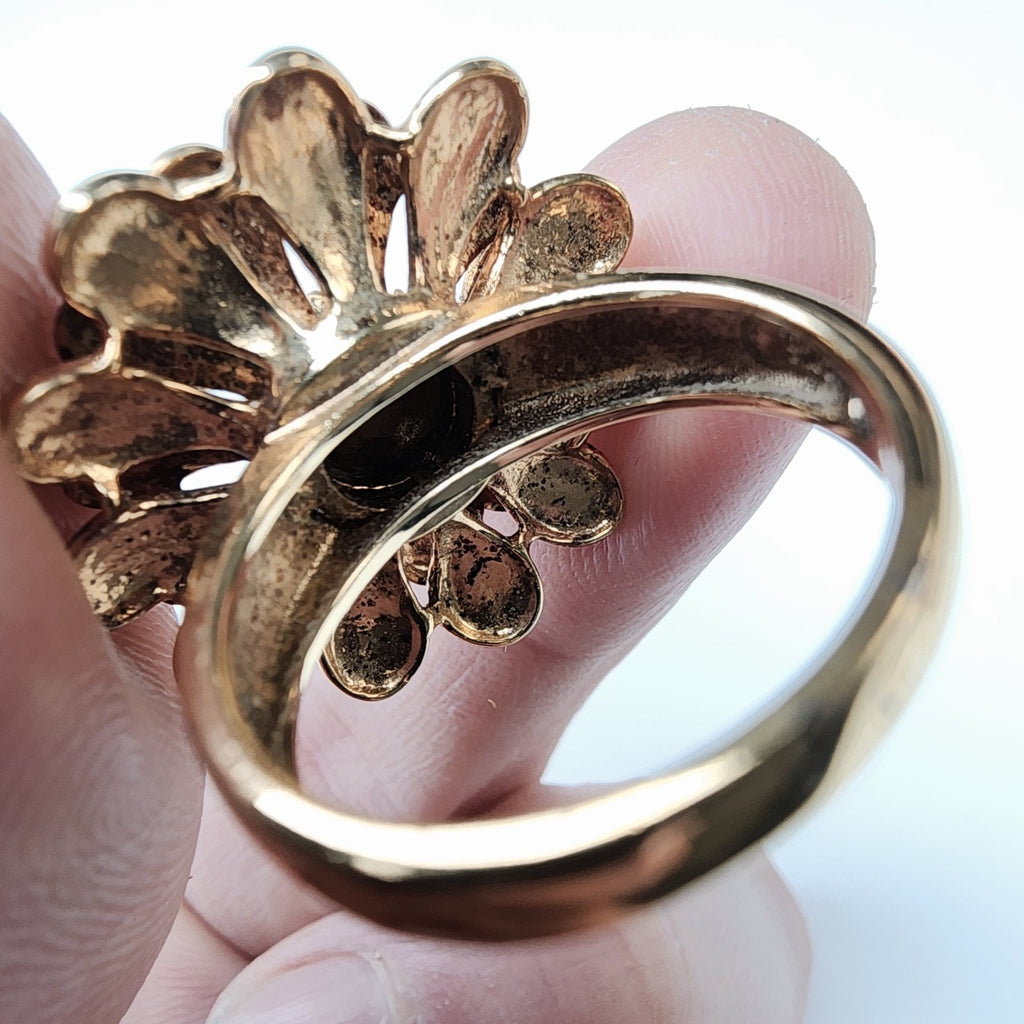 Sunflower Diamond Accent Gold Finish Ring Size 8 Sterling Silver 925 Vintage