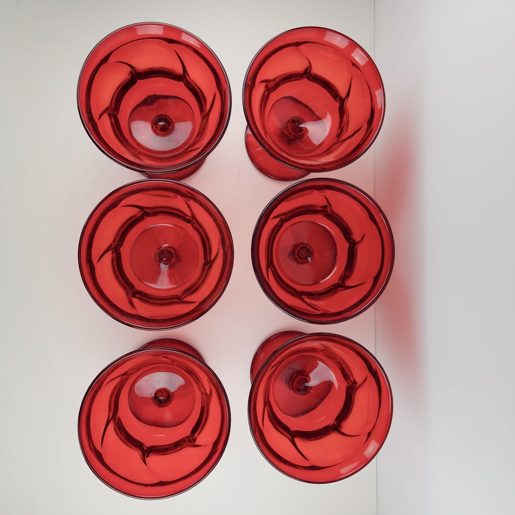 Fostoria Jamestown Ruby Sherbet Ice Cream Glasses Dish Set of 6 Vintage