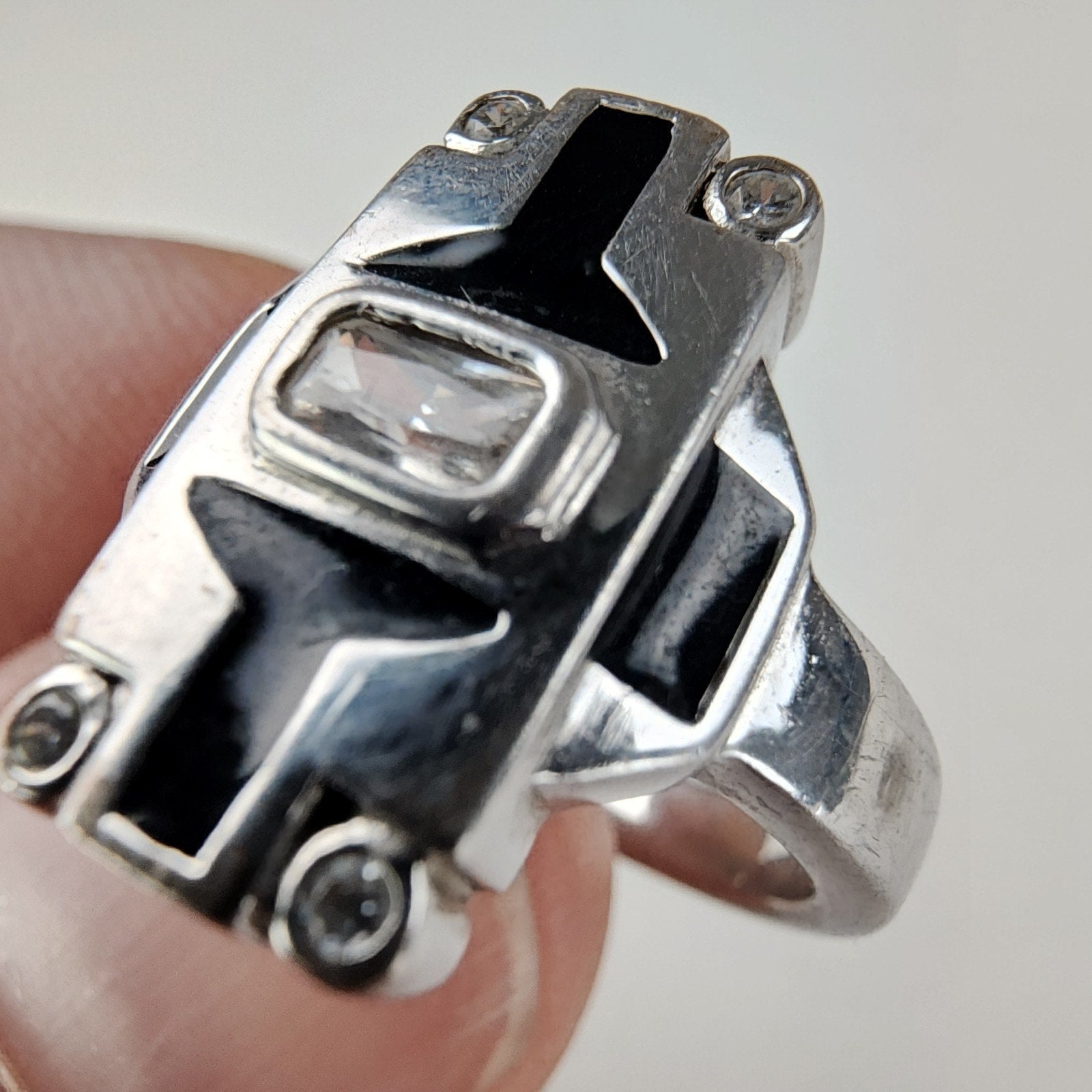 Art Deco Revival Sterling Silver 925 Cocktail Ring Size 7